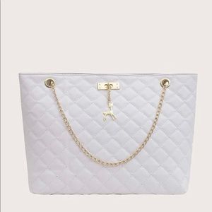 Chain Strap Quilted Tote Bag